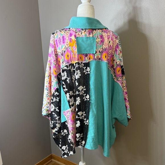 POL Teal and Pastel Patchwork Shirt - Picture 3 of 4